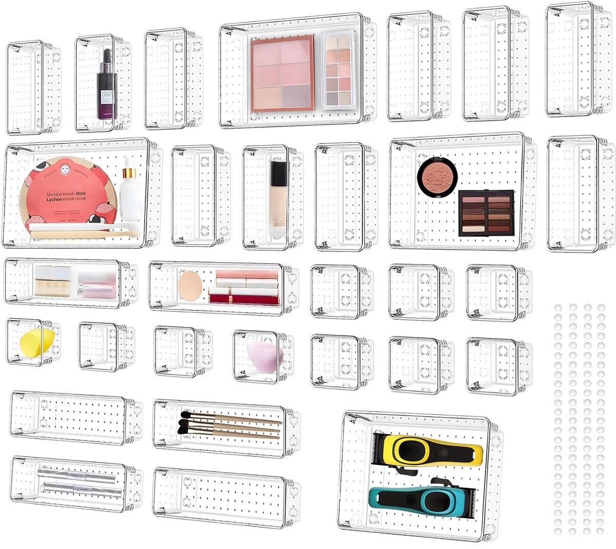 Unyqoos 25-delige Transparante Lade Organizer Set voor Make-up, Keuken, Badkamer en Kantoor
