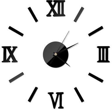 Everyday Crate Modern 3D Mirror Roman Numeral DIY Wall Clock For Stylish Home Decor black