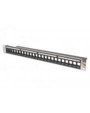 DIGITUS Modulares Patchpanel für Keystone Jacks 1HE unbestückt Rack montierbar Schwarz RAL 9005 1U 48,3 cm 19" 24 Ports (DN-91411-LF)