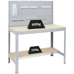 PROREGAL Proregal Werkbank Quick-Buffalo mit Werkzeugwand + Zubehör Gamma | HxBxT 84x120x61cm | Traglast 600kg | Grau | Holzplatte