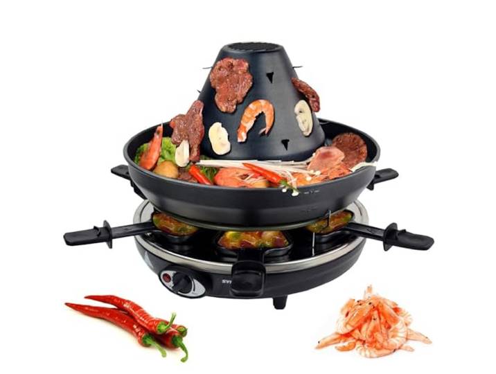 Syntrox Germany Tatarenhut für 6 Personen, Multifunktionaler Tischgrill, Antihaftbeschichtung Grill, Geselliges Grillvergnügen, 1500 Watt, Leichte Reinigung