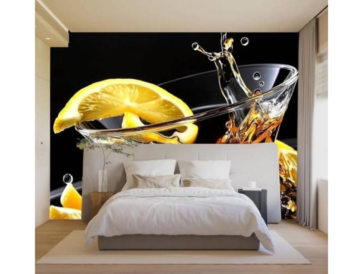 XLMING 3D Tapeten Dreidimensionale Zitrone Weinglas Goldfarben Cocktail Luxuriöse Seide Deko Aufkleber Geeignet für Restaurants Sofas Wohnzimmer Schlafzimmer Sowie alle Wände Wandbilder-430cm×300cm