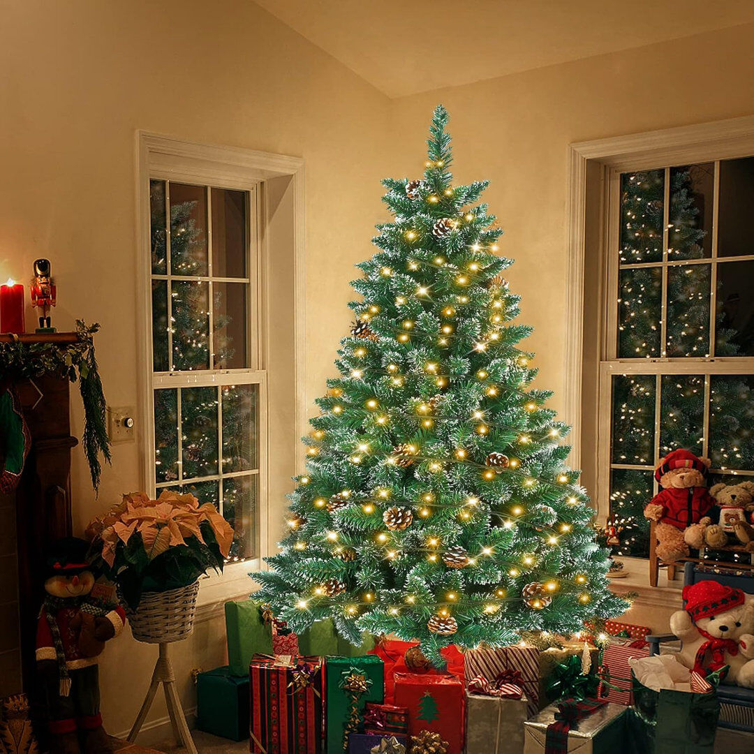 The Seasonal Aisle Artificial Christmas Tree, PVC Christmas Tree with Tips and Stand, Artificial Pine Tree, Christmas Decoration, Snow Effect with Pine Cones 180cm