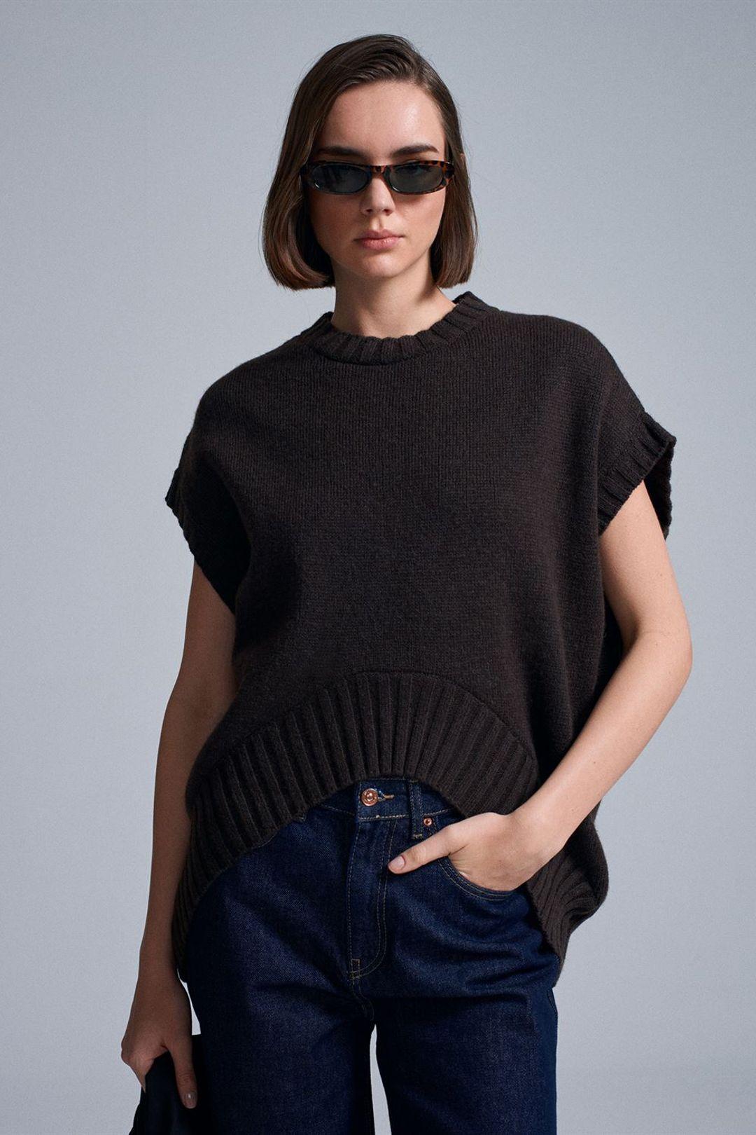 Oversized Geribbelde Brei Mouwloos Vest