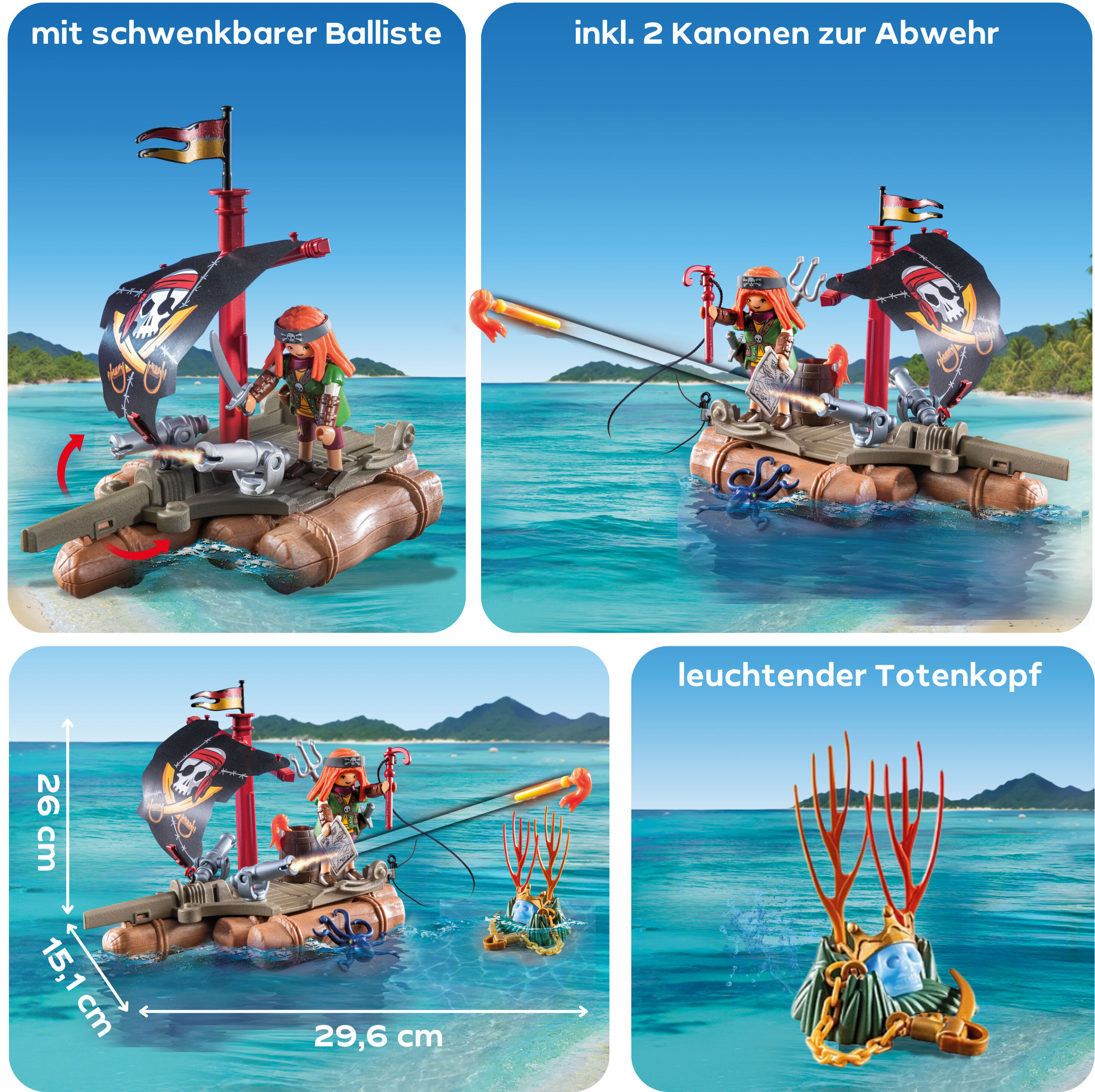 Konstruktions-Spielset PLAYMOBIL "Schatzbergung auf Piratenfloss (71794), Pirates", bunt, Spielbausteine, Kinder, Kunststoff, Konstruktions-Spielset