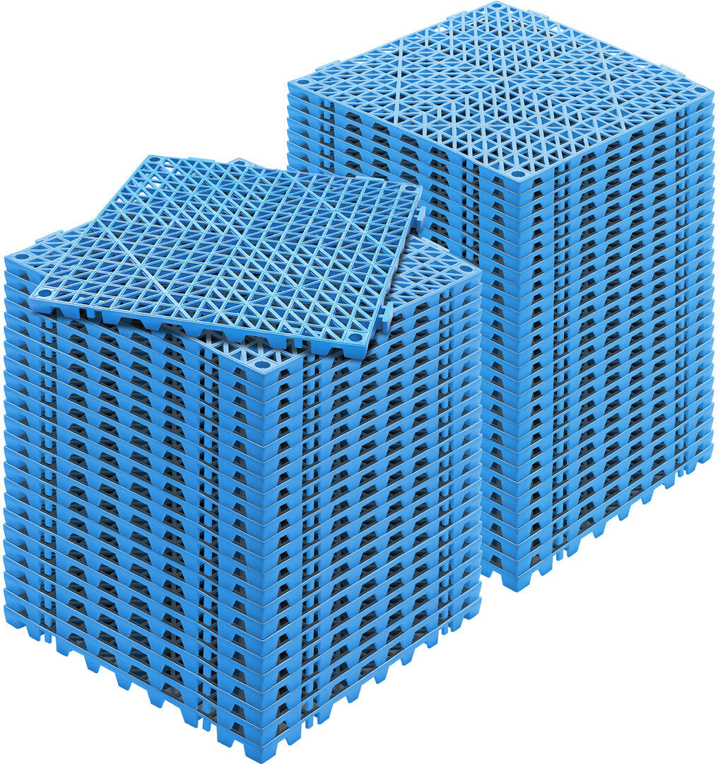 VEVOR 30 x 30 cm Interlocking Drainage Mats: Versatile Outdoor Deck Tiles Blue Drain Flooring