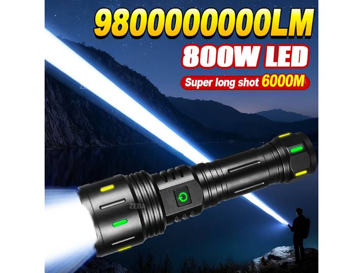 98000000LM lampe de poche la plus puissante 800W LED Rechargeable longue portée 6000M torche tactique lumière lanterne Super brillante pour la pêche