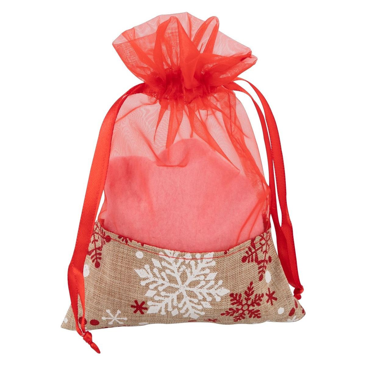 Idena Organzabeutel rot mit Schneeflocken 13x18cm (1x) (61210517)