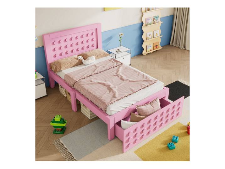 STILVORA Kinderbett 90x200 mit matratze Bettgestell mit Schubladen,Einzelbett,rosa