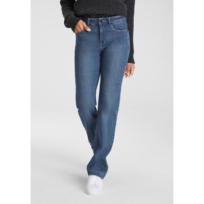 Gerade Jeans ARIZONA, Damen, Gr. 48, N-Gr, blau (blau used), Denim/Jeans, Obermaterial: 98% Baumwolle, 2% Elasthan, Basic, gerade lang, Jeans, weite Beinform, Used-Look-Waschung, hohe Taille, Topseller