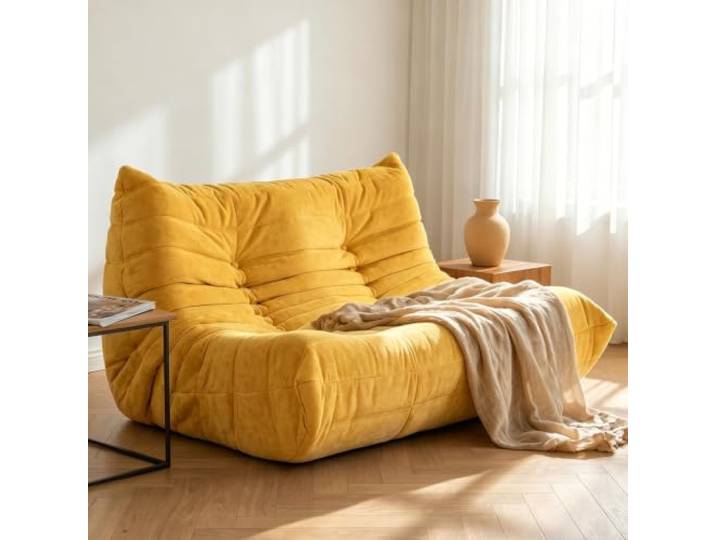Togo-Kaminstuhl, Doppel-Lazy-Bodensofa, Gemütliche Sitzsack-Lounge-Couch Akzentstuhl Aus Boneless-Schaumstoff, Ergonomischer Bodensessel Für Das Wohnzimmer, Leseecke