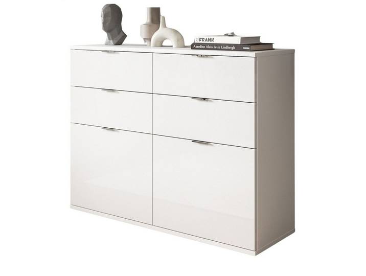 Inn.Furn Kommode SystemX (in weiß Hochglanz, Mehrzweckschrank 110 x 85 cm), mit viel Stauraum