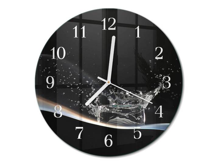 Tulup Wanduhr fi30 cm - Wasser, Schwarz, Glas, Rund, 30x30x0.4 cm, Dekoration, Uhren, Wanduhren