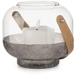 ELAMBIA LED-Kerze in Glas-Laterne Eislack-Boden Höhe 14cm, Ø 17cm