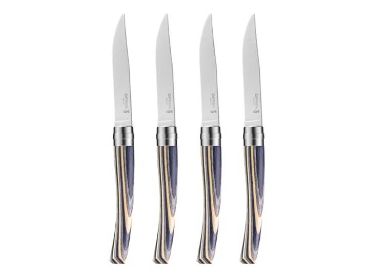 Opinel Table Chic Messer Set aus laminierter Birke in der Farbe Schwarz, enthält 4 Messer, Klingenlänge: 10 cm, 254628, Holz