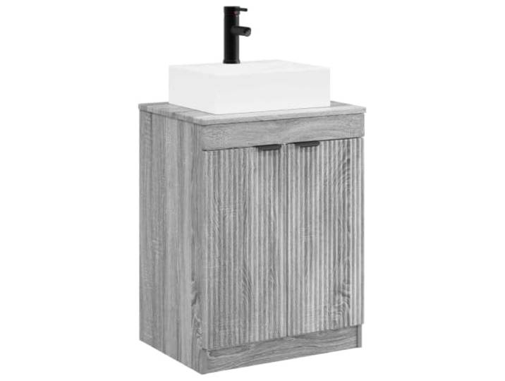 Badezimmermöbel-Set Sonoma, grau, Holz, mit Waschbecken und Wasserhahn Waschtisch-Set mit Wasserhahn, 2 Türen, 1 Einlegeboden, einfache Montage, große Aufbewahrung, minimalistisches Design