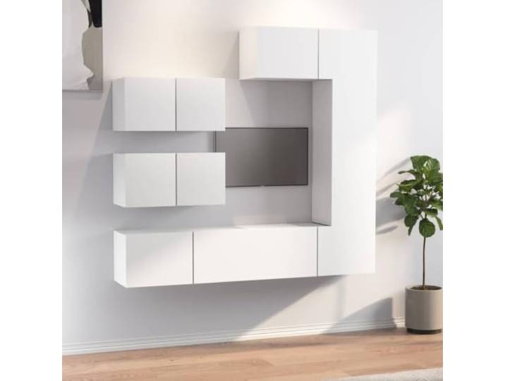 GKMBCVDFR 6-TLG. TV-Schrank-Set Weiß Holzwerkstoff mit Wandmontage Wandmontage, robustes Holzwerkstoffmaterial, reichlich Stauraum, trendiges Design, einfache Montage