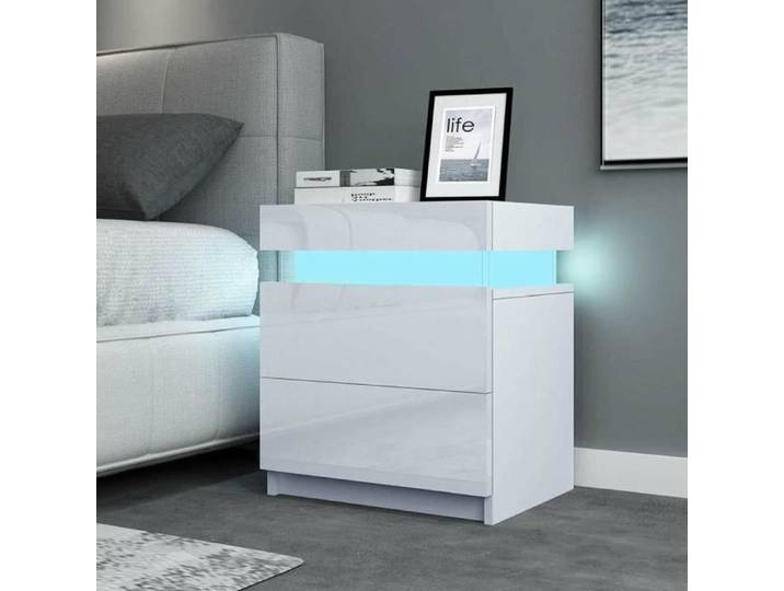 Table de nuit-Table de chevet LED Table d'appoint Blanche H 45cm