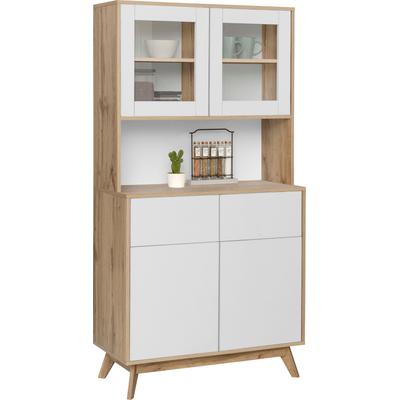 Buffet HOME AFFAIRE "Skandi", weiß (weiß, eiche), B:84cm H:165cm T:39cm, Holzwerkstoff, Schränke, Buffet, 2 Glastüren, 2 Holztüren und 2 Schubkasten, Breite 84cm, Höhe 165cm