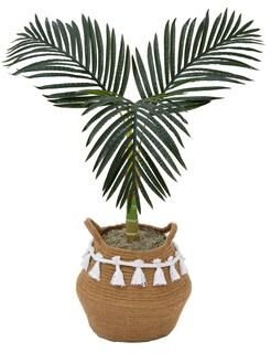 Nearly Natural 3' Artificial Golden Cane Palm Tree with Handmade Jute & Cotton Basket DIY KIT