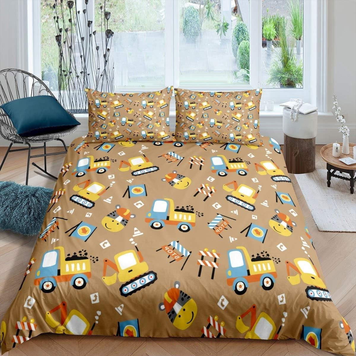 Dekbedovertrek voor kinderen met voertuig thema, multicolor, 135 x 200 cm
