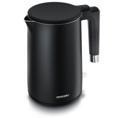 Arendo Wasserkocher 1,5 l, 2000 W, Edelstahl-Innenbehälter, Doppelwand, Abschaltautomatik und Trockengehschutz, schwarz matt