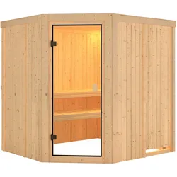 Karibu Woodfeeling Sauna Bodo - 68 mm Aktionssauna Bronzierte Ganzglastür Ohne Dachkranz Ohne Ofen