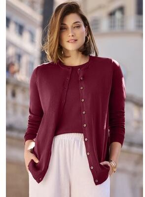 Plus Size Women's Fine Gauge Button-Front Cardigan by Jessica London in Merlot (Size 34/36) Sweater
