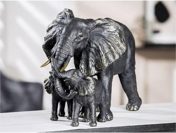 Tierfigur CASABLANCA BY GILDE Figur Elefantenfamilie , schwarz, B:39,5cm H:26,5cm T:18,5cm, Kunstharz, Dekofiguren, Tierfigur