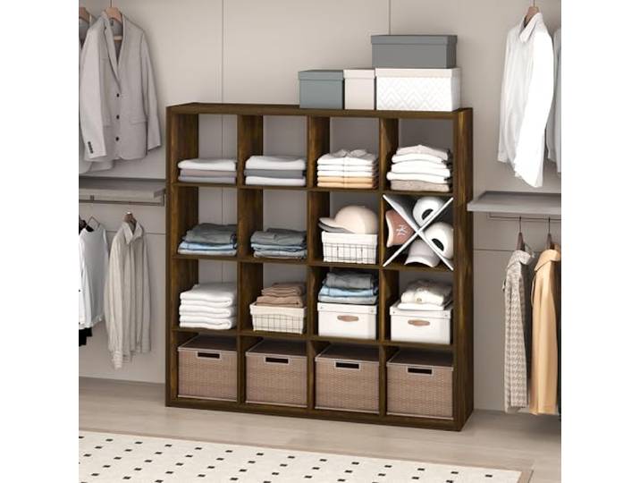 Furinno Cubic Kleiderschrank-Organizer und Aufbewahrungssystem, 16-Würfel-Schrankorganizer, offene Regale, extra Dicker Rahmen für Kleiderschrank, Schlafzimmer, Wohnzimmer, Bernstein-Kiefer