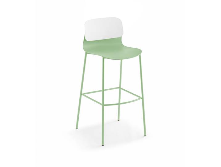 Sokoa Tabouret haut de collectivité Klik en polypropylène - Pieds métal - Vert / Blanc
