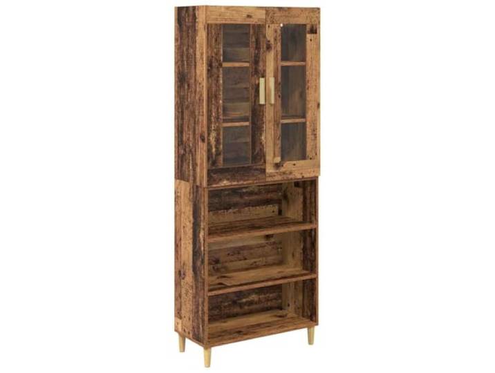 GHVBNMF Highboard Altholz-Optik 69,5x34x180 cm Glas Schrank Zweitürige Vitrine mit Holzwerkstoff und Glaselementen für übersichtlichen Stauraum im Wohnzimmer und Esszimmer.