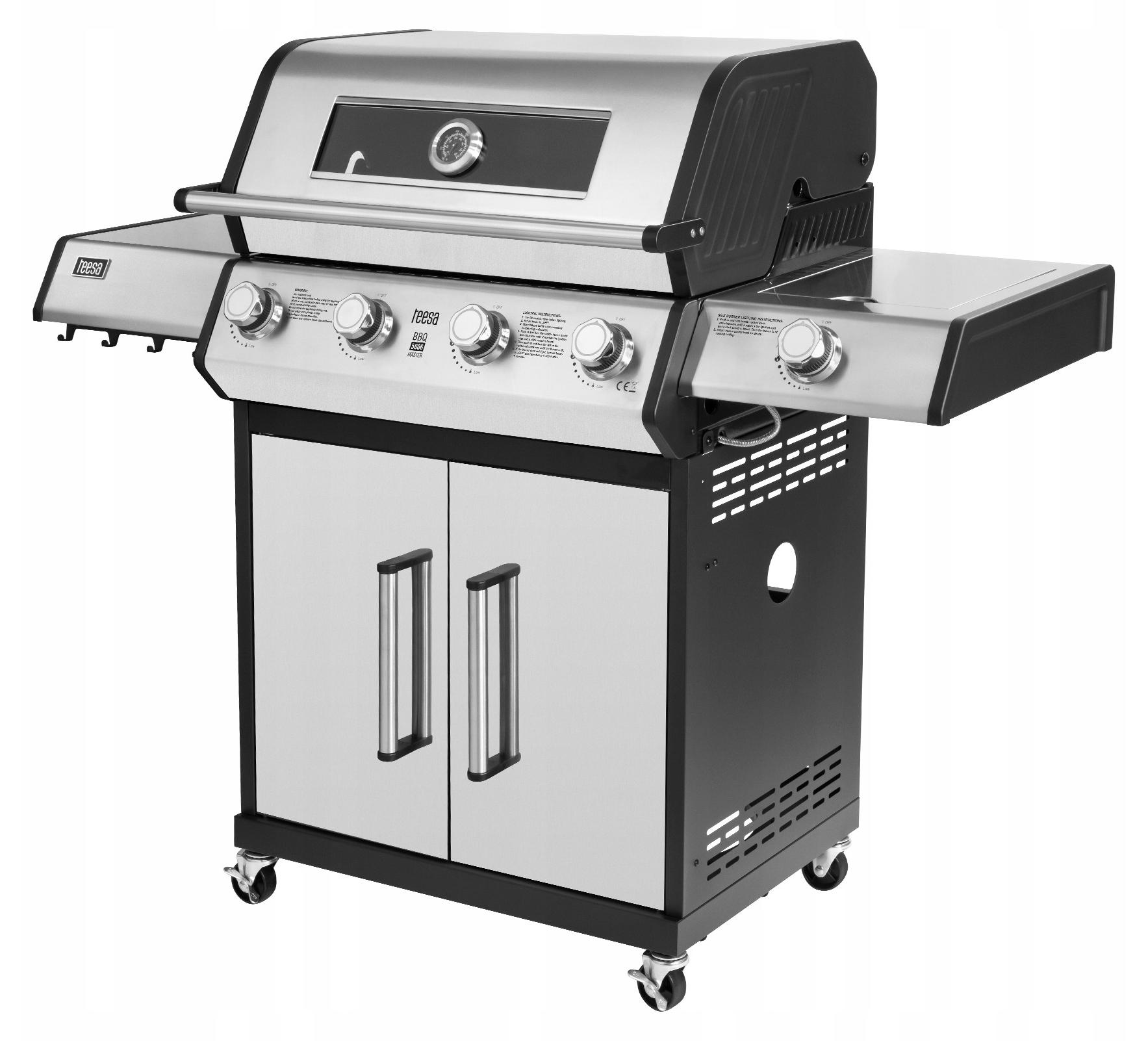 Teesa BBQ 5006 MASTER Garten-Gasgrill, 5 Brenner, 17kW Flaschenschrank