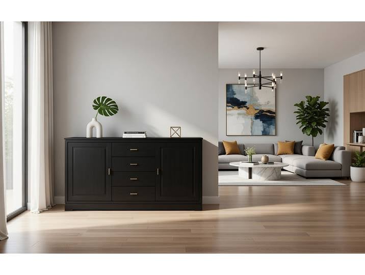 Enfilade lisse - Type A 161 x 87 x 46cm Noir/Noir