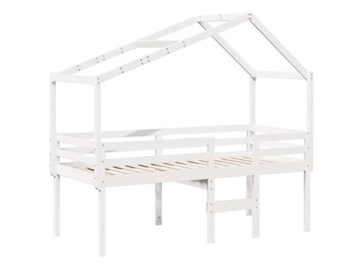 KTHLBRH Hochbett mit weißem Dach, 90 x 190 cm Massives Kiefernholz, integrierte Leiter, Sicherheitsgitter, Seitentür zum Öffnen