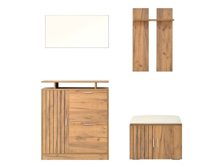 Ensemble de vestiaire à l'entrée 4-en-1 industriel effet bois et blanc