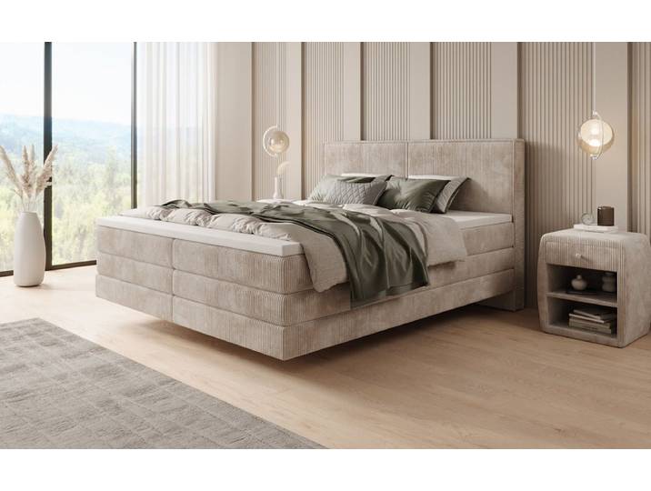 Boxspringbett Elara mit Schwebeoptik in Cord - 160x200 - Grün - H4 (100kg+) - Luxusbetten24