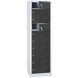 Lüllmann® Laptopschrank, elektrifiziert, 10 Fächer, 1800 x 500 x 500 mm, lichtgrau/anthrazit