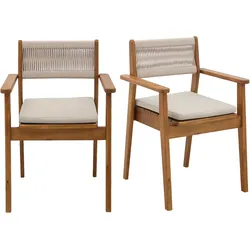 Gartenstühle aus Massivholz und geflochtenem Seil (2er Set) ZEPHYR