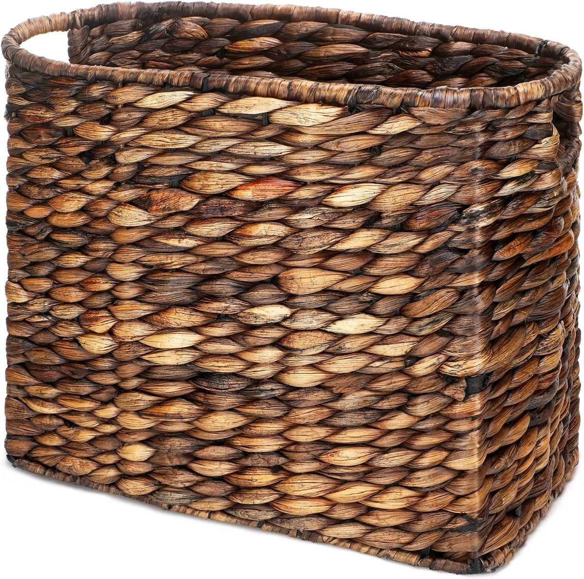 Handgeweven zeegras opbergmand met handvatten, donkerbruin, diameter: 39 cm