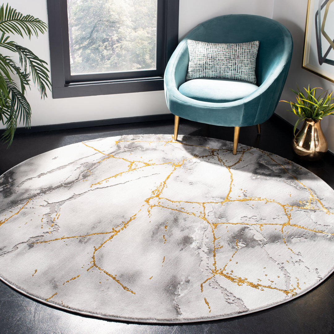 Ivy Bronx Ahanu Abstract Area Rug Gray Round 160cm