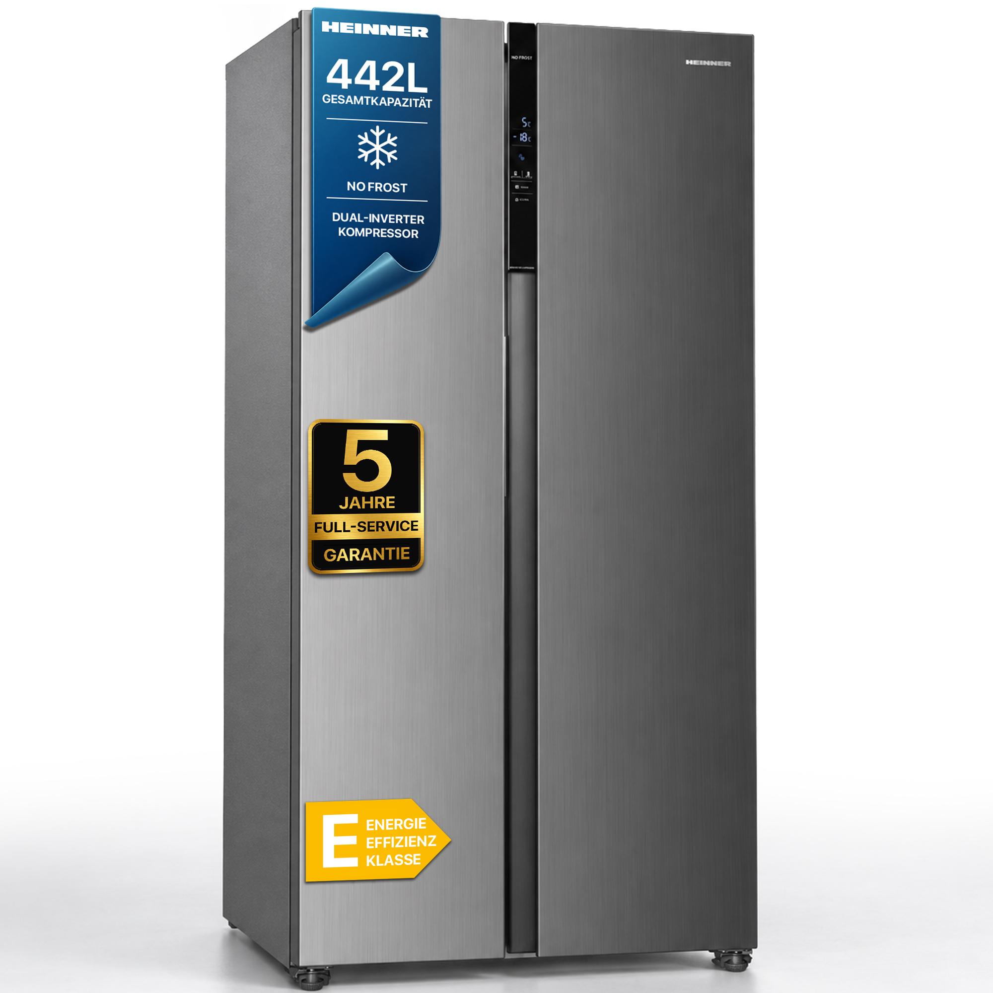 Heinner HSBS-H442NFXE++, Freistehend, Amerikanische Tür, Edelstahl, 2 Tür(en), Berührung, LED