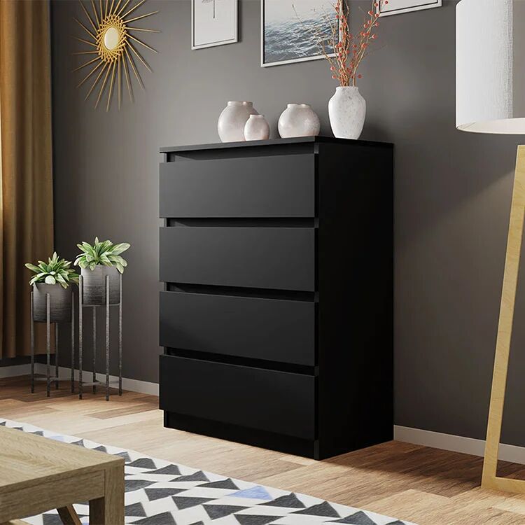 garneroarredamenti Cassettiera 70x100h cm 4 cassetti moderna nero Rotterdam