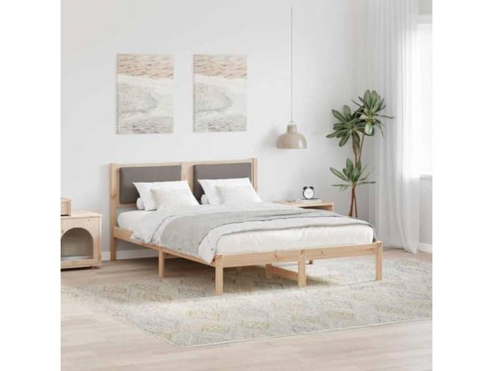 Massives Kiefernholz Modernes Bettgestell Mit Kopfteil Taupe 150 x 200 cm Bettrahmen mit Kopfteil Taupe 150x200 cm Massives Kiefernholz Stabiler Lattenrost Modernes Design