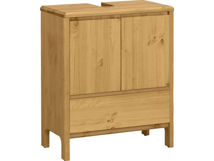 Waschbeckenunterschrank GOODPRODUCT Jorrick , beige (natur), B:60cm H:74,5cm T:34,2cm, Massivholz, Schränke, Waschbeckenunterschrank, Breite 60 cm, Kiefer mit Bio Öl/Wachs behandelt, Siphonausschnitt