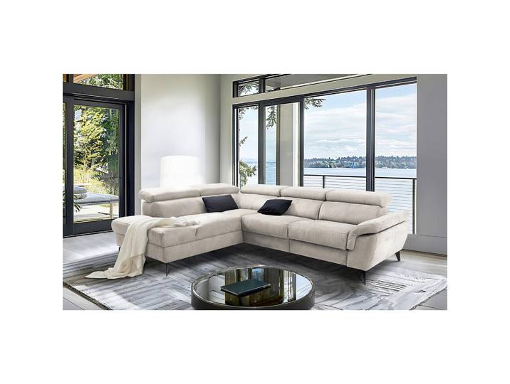 Livetastic Ecksofa Sono, Hellgrau, Metall, 4-Sitzer, L-Form, Ottomane links, 265x210 cm, motorische Relaxfunktion, Rücken echt, Wohnzimmer, Sofas & Couches, Wohnlandschaften, Ecksofas