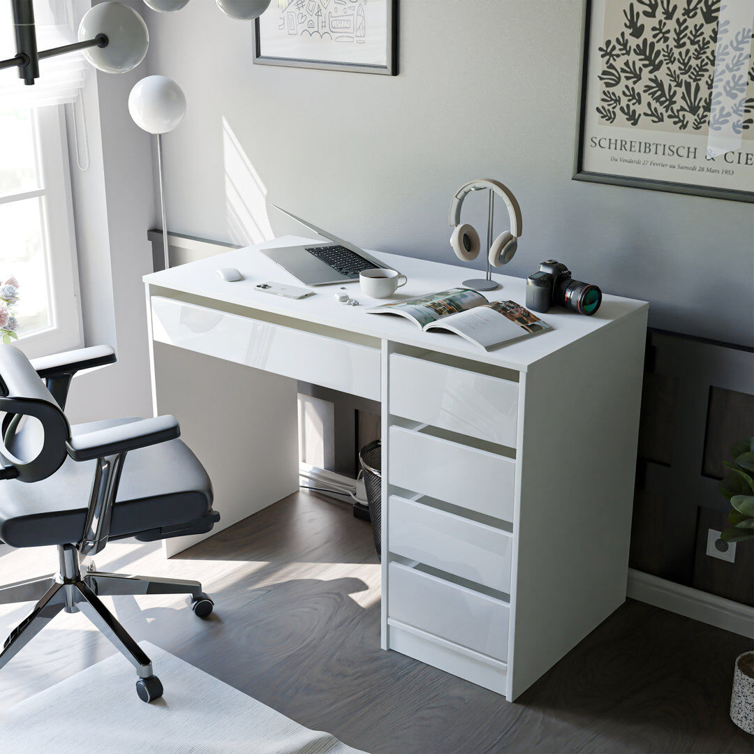 Inbox Zero Standing Desk White Gloss 77cm H X 110cm W X 55cm D