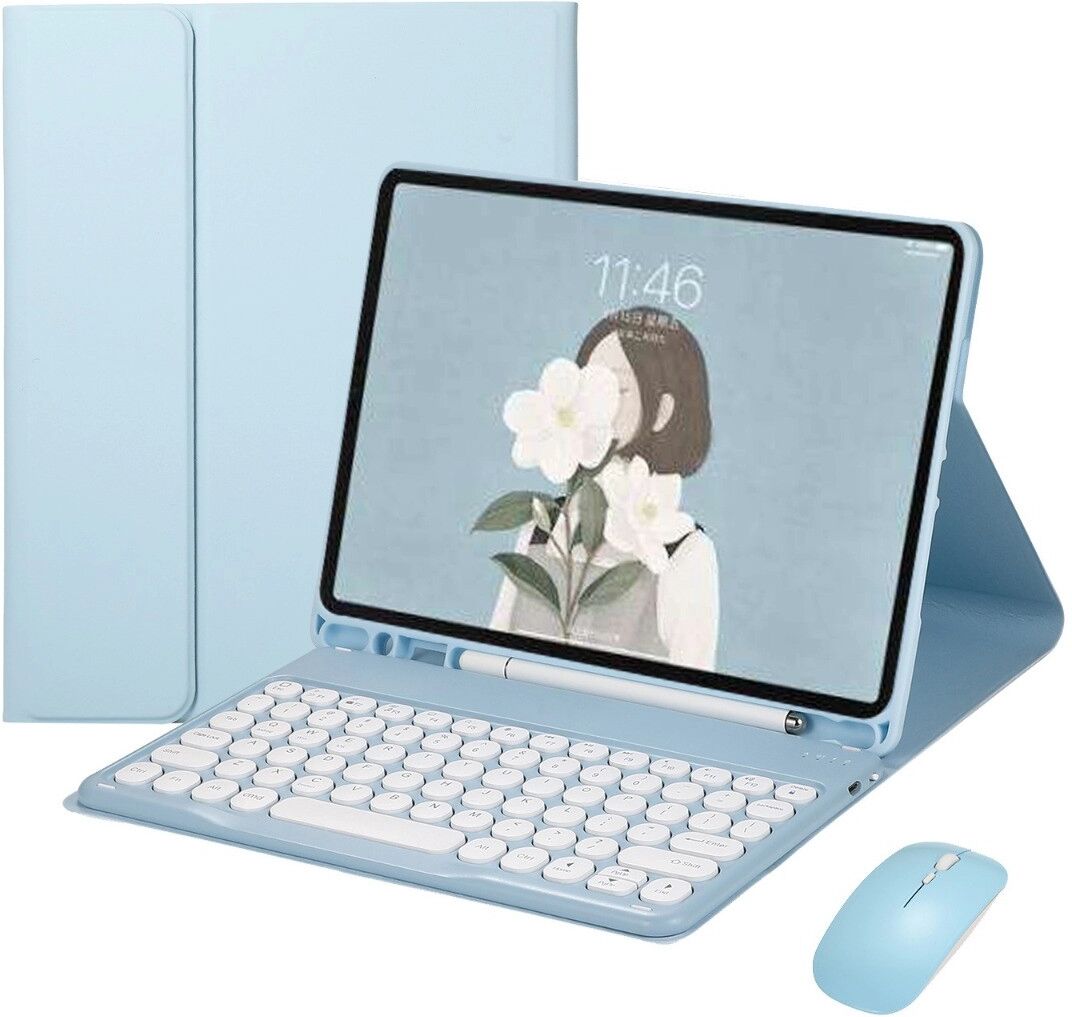 INF Hellblaue Bluetooth-Tastaturhülle + Bluetooth-Tastatur & Maus Combo - Kompatibel mit Samsung Galaxy Tab A7 T500/T505 10,4