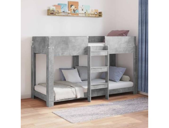 Platzsparendes Holzwerkstoff Etagenbett mit zwei Schlafbereichen Grau 75 x Etagenbett für Kinder Beton Grau 75 x 190 cm Holzwerkstoff Platzsparendes Hochbett mit zwei Schlafplätzen für Geschwister und