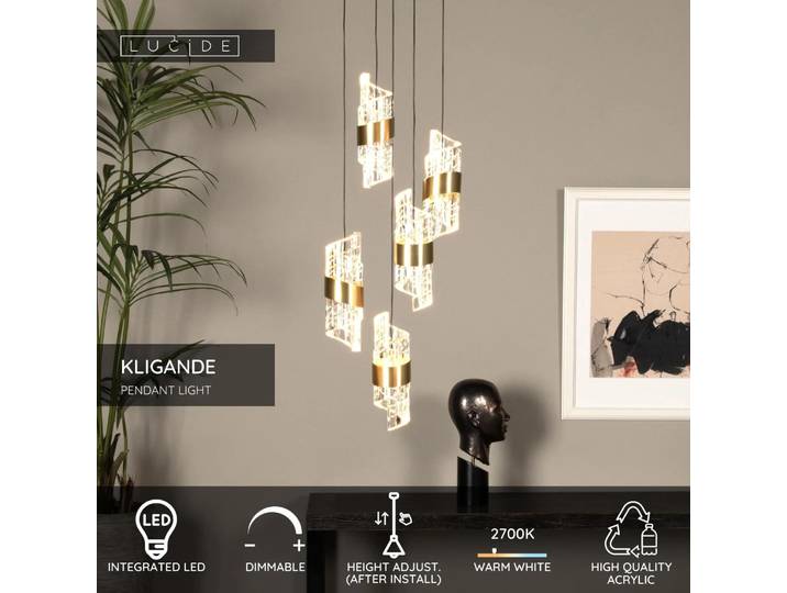 Suspension glamour en verre doré KLIGANDE LED 7W Lucide